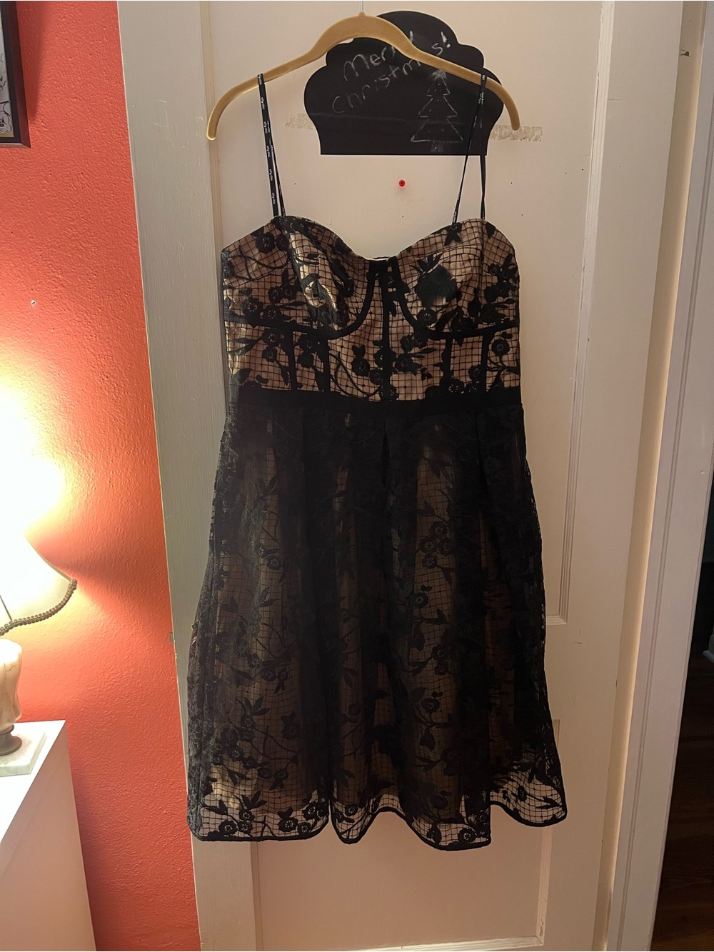 City Chic Black Lace Overlay Mini Dress with Nude Underlayer